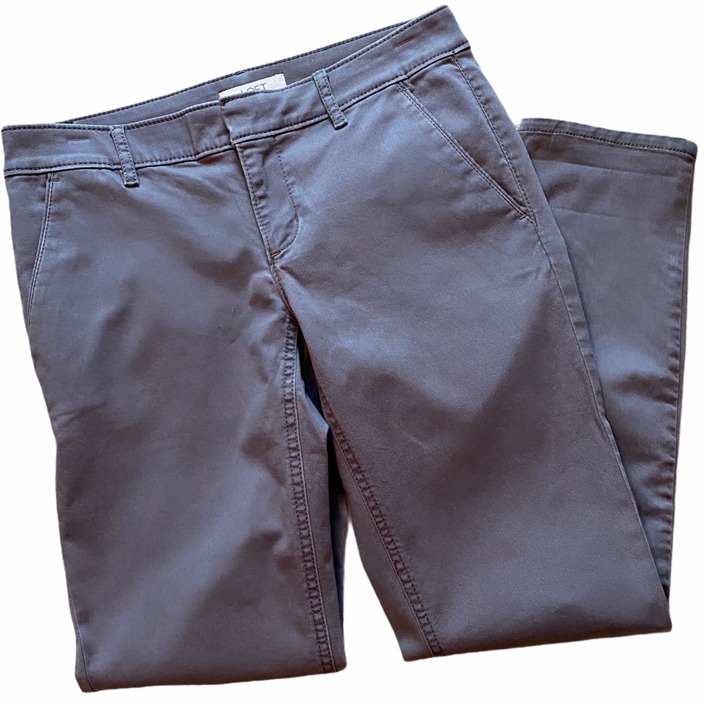 LOFT Gray Straight Pants in Washed Twill